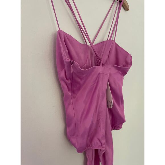 Zara Satin Corset Bodysuit Size Medium Pink Purple Silky Strappy Balletcore - Picture 9 of 11